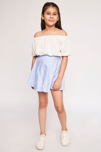 White & Blue Self Design Flared Set, , image 1